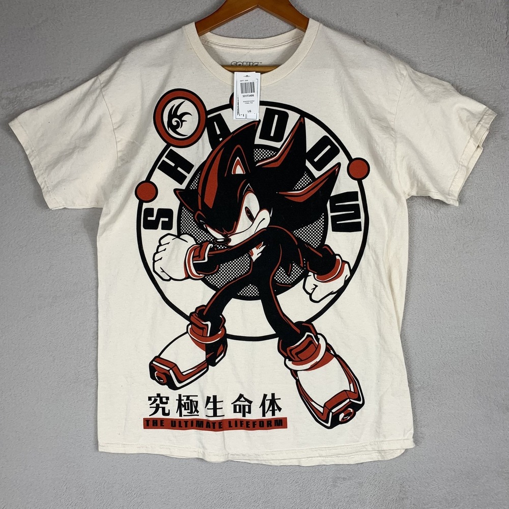 Sonic The Hedgehog Shadow Shirt Mens Large White Kanji Graphic Tee Gaming